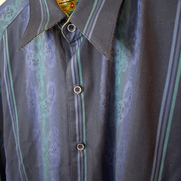 Robert Graham Paisley Printed Button Down Shirt Men Size Large Blue Flip Cuffs - Picture 6 of 6